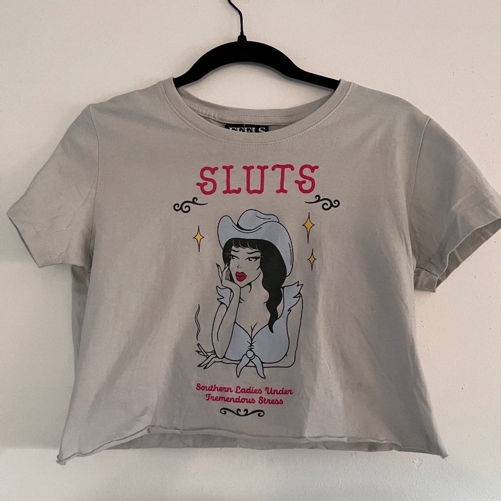 Medium Gray Graphic Crop Top from Feels So Good Clothing
